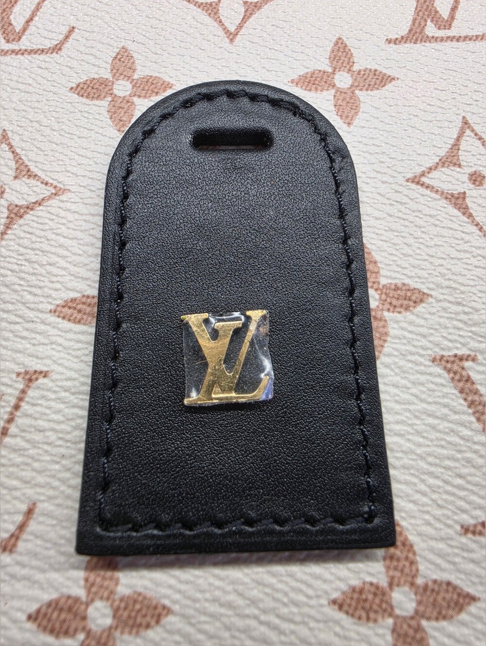 Louis Vuitton Black Name Tag with Gold LV Emblem